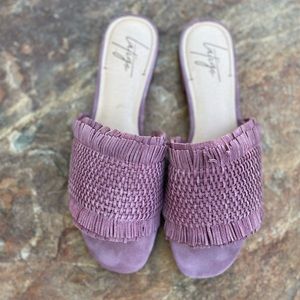 EUC Latigo “Sofie” Fringed Slip-on Sandals in Mauve (DM)